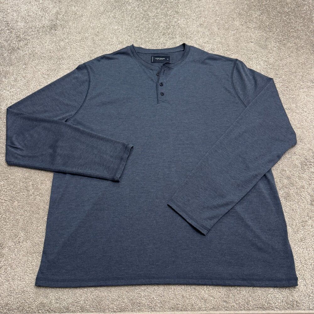 Lucky Brand Long Sleeve Henley T-Shirt Mens XL Navy Blue Casual Stretch Tee